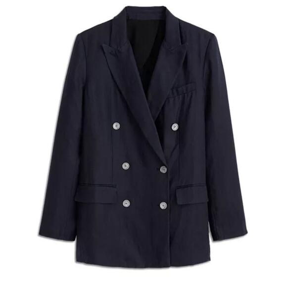 B46 Alex Mill Double Breasted Blazer Linen Womens XS Parisian Chic Lazy Luxury - Picture 2 of 10